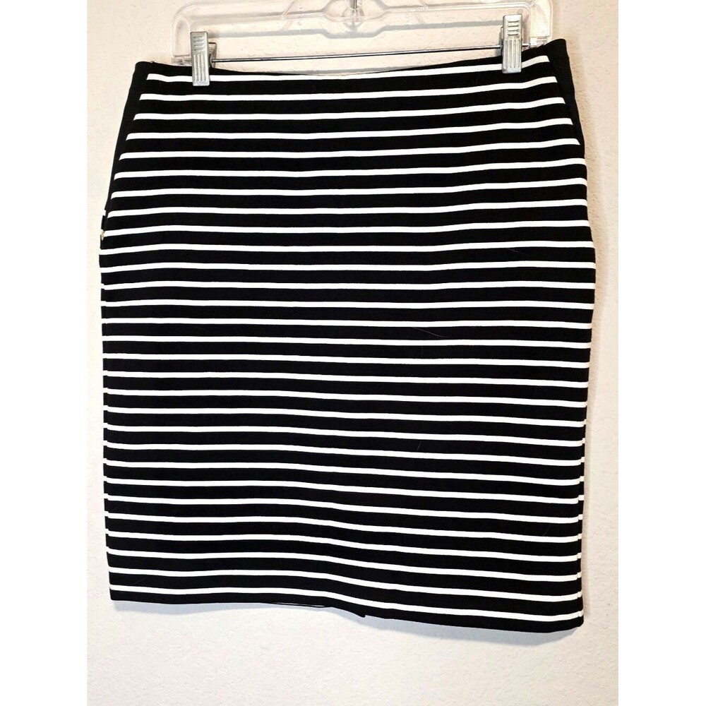 Anne Klein Striped Nautical Skirt Stretch Coastal Beach Split Summer Size 8